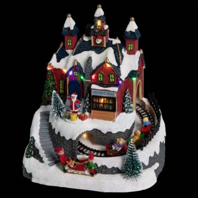 Village lumineux atelier cadeaux et train 12 led h.21,5cm musical et ...