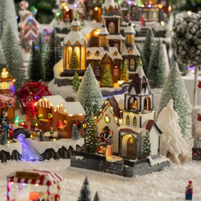 Village lumineux clocher 17 LED H.30,5cm musical  - Atmosphera