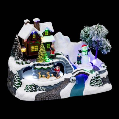 Village lumineux père noël avec traineau et bonhomme de neige 10 led ...