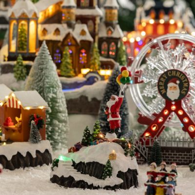 Village lumineux père noël et ballons 6 led h.22,5cm  - feeric lights & christmas