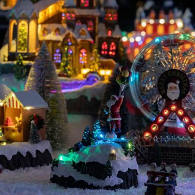 Village lumineux père noël et ballons 6 led h.22,5cm  - feeric lights & christmas