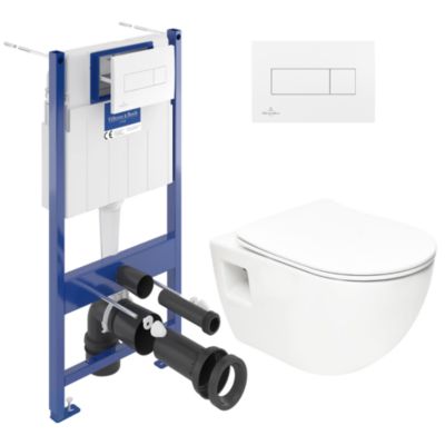 Villeroy & Boch Pack WC Bâti-support Villeroy & Boch ViConnect + WC sans bride SAT + Abattant SoftClose + Plaque Blanche