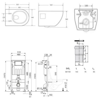 Villeroy & Boch Pack WC Bâti-support Villeroy & Boch ViConnect + WC sans bride SAT + Abattant SoftClose + Plaque Blanche