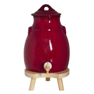 Vinaigrier 3,5 l en grès rouge sur socle bois