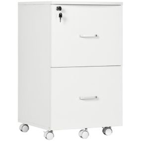 Vinsetto Caisson de bureau rangement bureau sur roulettes 2 tiroirs verrouillables 2 clés fournies MDF panneaux particules blanc