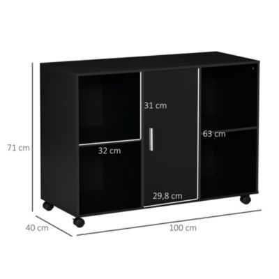 Vinsetto Support d'imprimante - caisson organiseur bureau - 4 niches, placard porte, grand plateau - panneaux particules noir