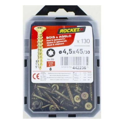 Vis à bois tête fraisée plate Rocket 4,5x 45mm jaune - 130 pièces