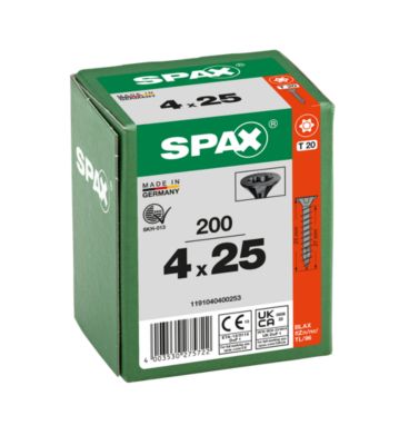 Vis à bois tête fraisée Spax Blax torx 4 x 25 mm filetage total - 200 ...