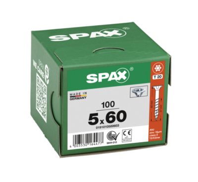 Vis à bois tête fraisée Spax Wirox torx 5 x 60 mm filetage partiel - 100 pièces