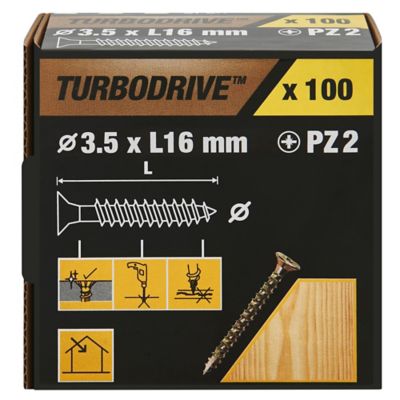 Vis à bois Turbodrive Premium pozidriv zinguée jaune 3.5x16 mm - 100 pièces