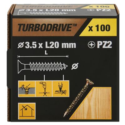 Vis à bois Turbodrive Premium pozidriv zinguée jaune 3.5x20 mm - 100 pièces