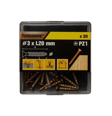 Vis à bois Turbodrive Premium pozidriv zinguée jaune 3x20 mm - 20 pièces