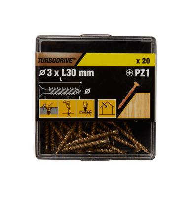 Vis à bois Turbodrive Premium pozidriv zinguée jaune 3x30 mm - 20 pièces