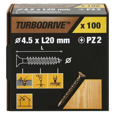 Vis à bois Turbodrive Premium pozidriv zinguée jaune 4.5x20 mm - 100 pièces