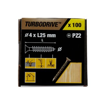 Vis à bois Turbodrive Premium pozidriv zinguée jaune 4x25 mm - 100 pièces