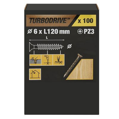 Vis à bois Turbodrive Premium pozidriv zinguée jaune 6x120 mm - 100 pièces