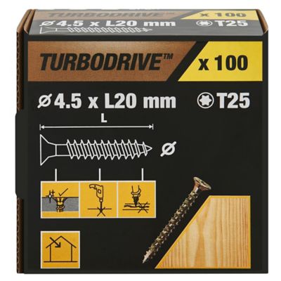 Vis à bois Turbodrive Premium torx zinguée jaune 4.5x20 mm - 100 pièces