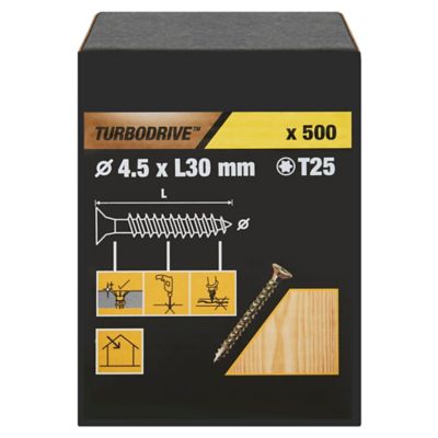 Vis à bois Turbodrive Premium torx zinguée jaune 4.5x30 mm - 500 pièces