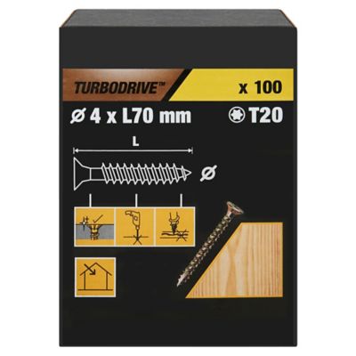 Vis à bois Turbodrive Premium torx zinguée jaune 4x70 mm - 100 pièces