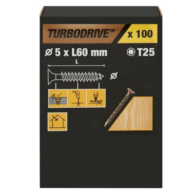 Vis à bois Turbodrive Premium torx zinguée jaune 5x60 mm - 100 pièces