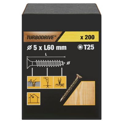 Vis à bois Turbodrive Premium torx zinguée jaune 5x60 mm - 200 pièces