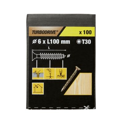 Vis à bois Turbodrive Premium torx zinguée jaune 6x100 mm - 100 pièces