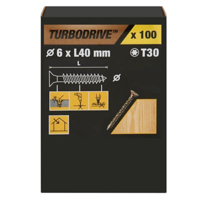 Vis à bois Turbodrive Premium torx zinguée jaune 6x40 mm - 100 pièces