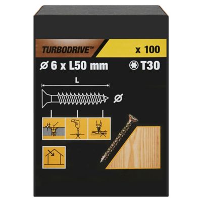 Vis à bois Turbodrive Premium torx zinguée jaune 6x50 mm - 100 pièces