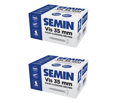 Vis Auto Perceuse 35 mm Semin - Fixation des Plaques de Plâtre sur l'Ossature - Intérieur - Boîte de 1000 Pièces (Lot de 2000)