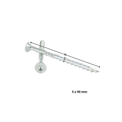 Vis charpente TEKOR Tête fraisée Cranté TORX T25 5X90 Filetée sur 47 Pointe antifendage type 17 Acier zingué - 1 pièce