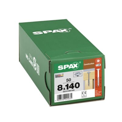 Vis de charpente tête ronde Spax Wirox 8 x 140 mm filetage partiel - 50 pièces