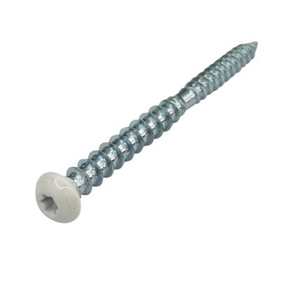 Vis de châssis PVC zinguée avec tête peinte en blanc, 6x70 mm - 6 pièces