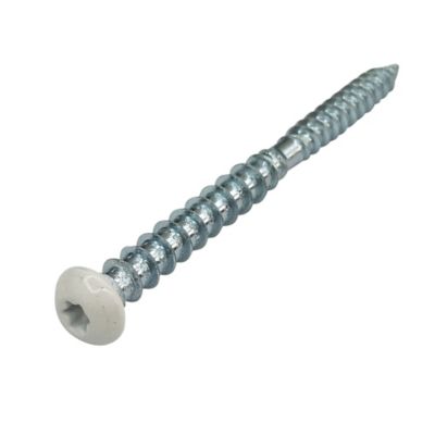 Vis de châssis PVC zinguée avec tête peinte en blanc, 6x80 mm - 6 pièces