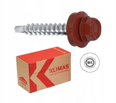 Vis de toiture Klimas WFD pour tôle trapézoïdale sur bois RAL 3009 Rouge oxyde 4,8x35 mm 250 pcs