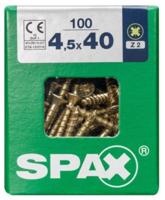 Vis - SPAX - Tête fraisée - Diam. 4.5 mm - Long. 40 mm - Lot de 100 ...