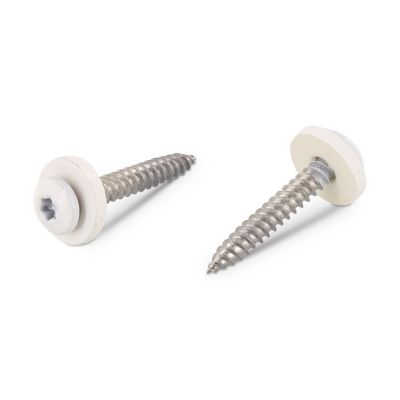 Vis tôle Tête cylindrique TC TORX T15 + Rondelle Nylon 3.9X25 Inox A2 Blanc - 10 pièces
