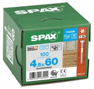 Vis terrasse SPAX 4,5 x 60 mm Tête cylindrique T-STAR plus T25, Pointe 4CUT, inox A2, 100 unités