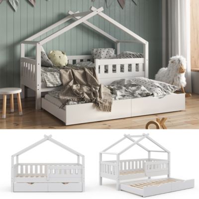 Vitalispa Lit cabane Blanc 80x160 cm avec lit dappoint