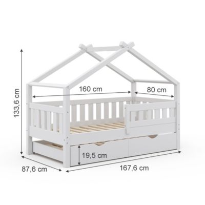Vitalispa Lit cabane Blanc 80x160 cm avec lit dappoint