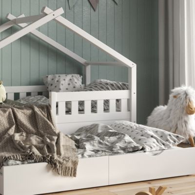 Vitalispa Lit cabane Blanc 80x160 cm avec lit dappoint