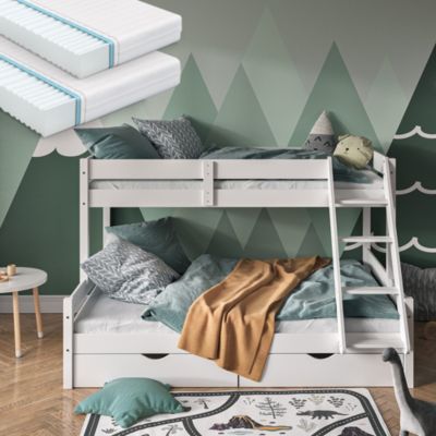 Lit Mezzanine VitaliSpa Everest – 140x200 Cm, Bois Massif Naturel, Avec Escaliers