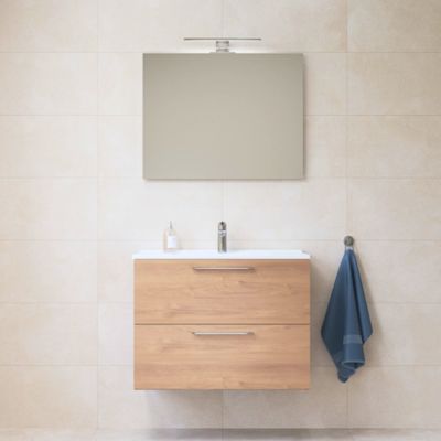 Vitra  Mia ensemble avec meuble préassemblé 59x61x39,5 cm + miroir + lavabo céramique + éclairage LED, chêne (MIASET60D)