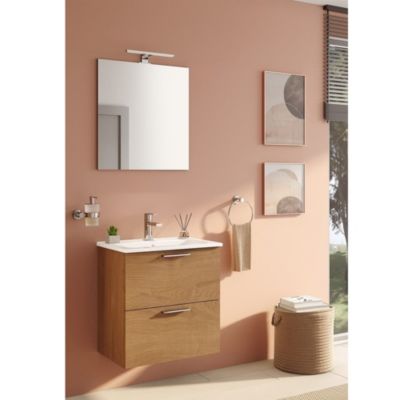 Vitra  Mia ensemble avec meuble préassemblé 59x61x39,5 cm + miroir + lavabo céramique + éclairage LED, chêne (MIASET60D)
