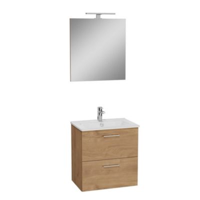 Vitra  Mia ensemble avec meuble préassemblé 59x61x39,5 cm + miroir + lavabo céramique + éclairage LED, chêne (MIASET60D)