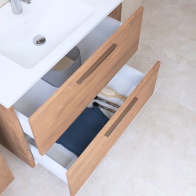 Vitra  Mia ensemble avec meuble préassemblé 59x61x39,5 cm + miroir + lavabo céramique + éclairage LED, chêne (MIASET60D)