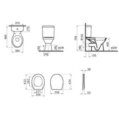 Vitra  Normus Pack WC à poser avec abattant frein de chute et réservoir, Blanc (9780-003-7210)