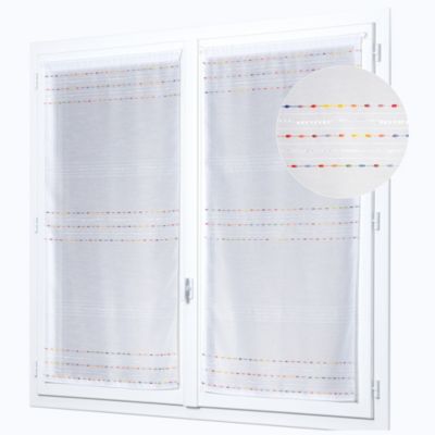 Vitrage tamisant Kili coloris blanc à rayures dorées l.58 x H.140 cm