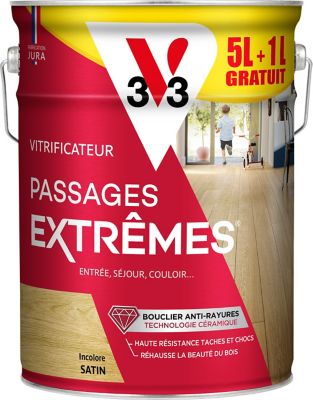 Vitrificateur parquet et plancher Passage extrêmes incolore satin V33 5L +20% gratuit