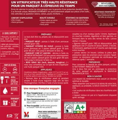 Vitrificateur parquet et plancher V33 Passage extrêmes incolore mat 5L