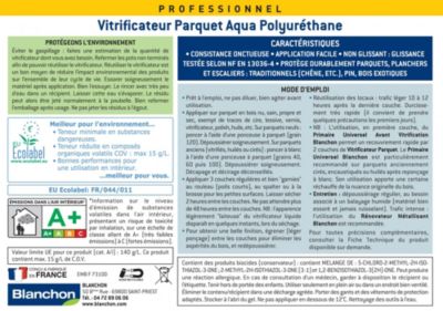 Vitrificateur parquet professionnel Aqua Blanchon incolore mat 1L